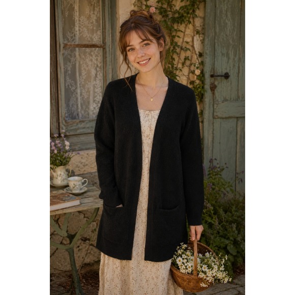 Margaret O'leary Black Cashmere Cardigan Sweater Solid Buttons Pockets X-Small
